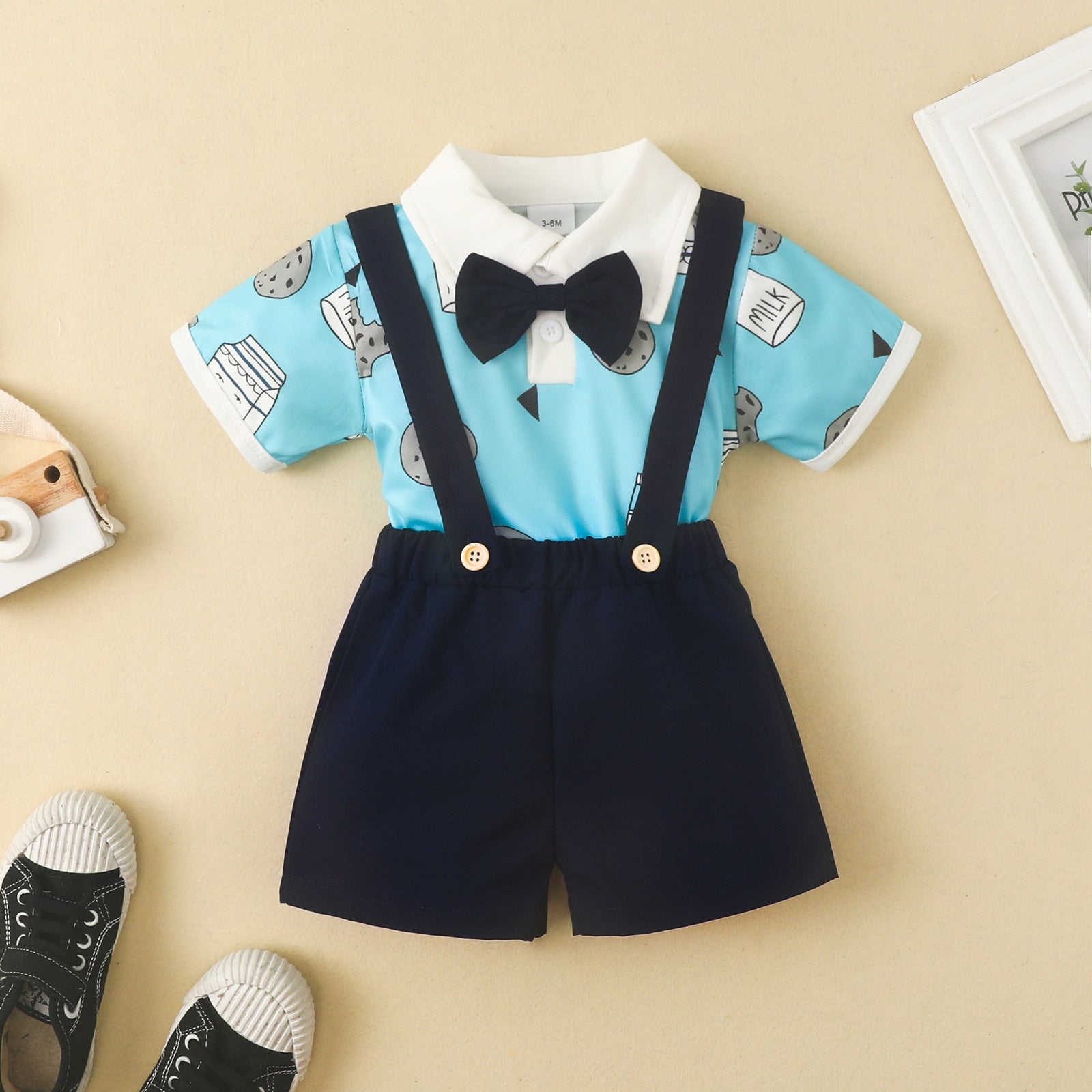 Stylish Baby Boy Clothes for Summer - Gentleman Suit Romper and Shorts Set with Bow Tie