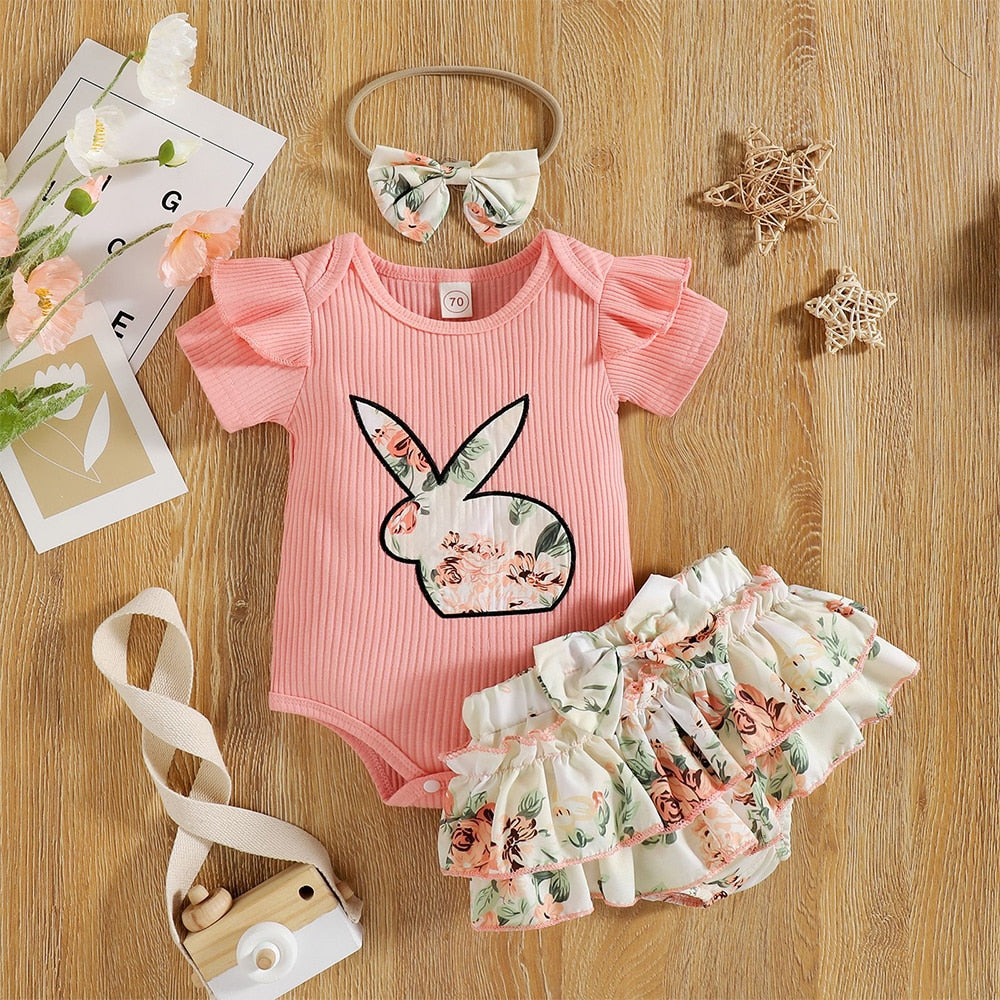 Baby Rabbit Clothes Set for Easter - Infant Bodysuit and Shorts for Toddler Girls