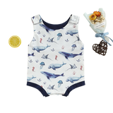Summer Casual Baby Boys Bodysuits - Rainbow/Fish Print Sleeveless Button Jumpsuits