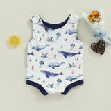 Summer Casual Baby Boys Bodysuits - Rainbow/Fish Print Sleeveless Button Jumpsuits