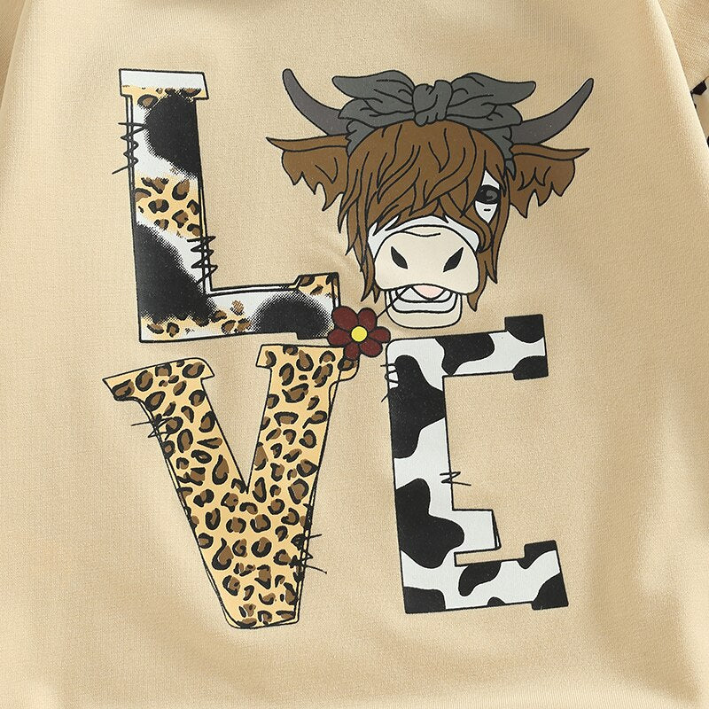 Adorable Cattle Leopard Letter Print Patchwork Jumpsuits for Newborns