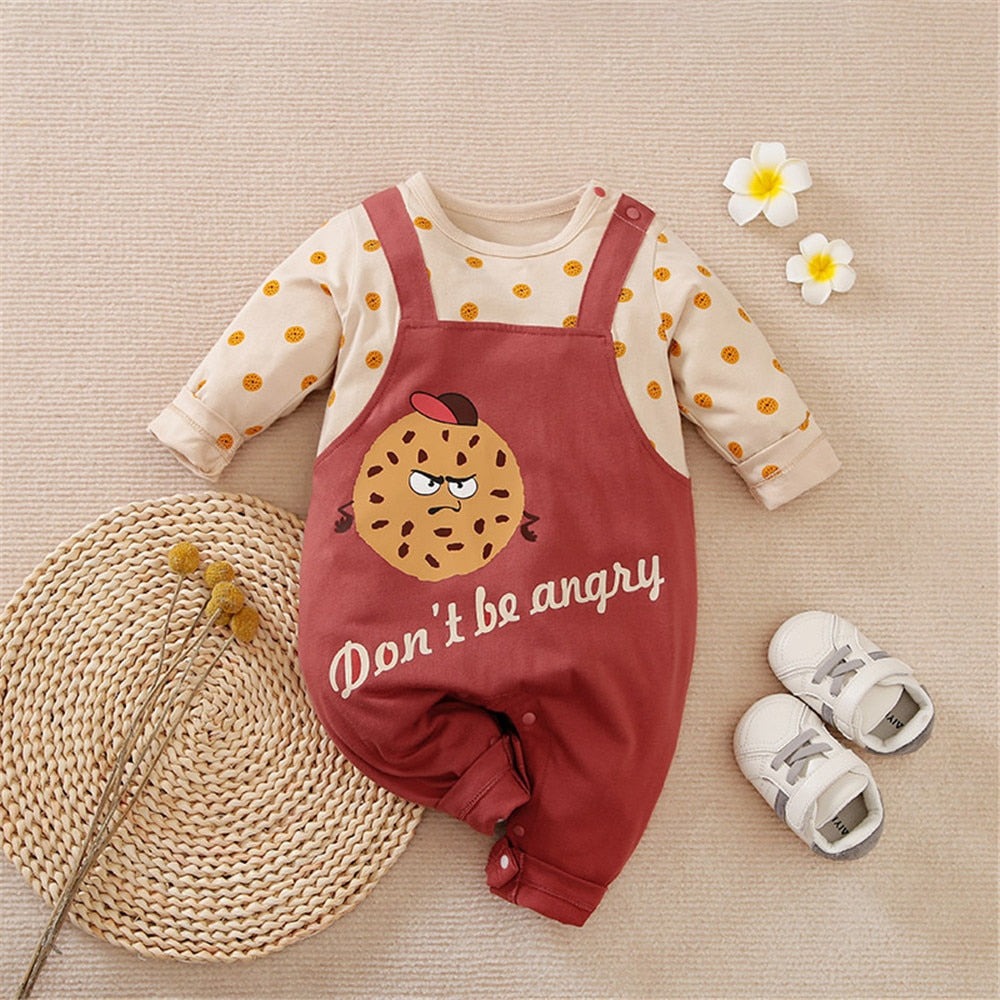 Sweet and Stylish Girls Newborn Jumpsuit with Ruffles and Cookies Print