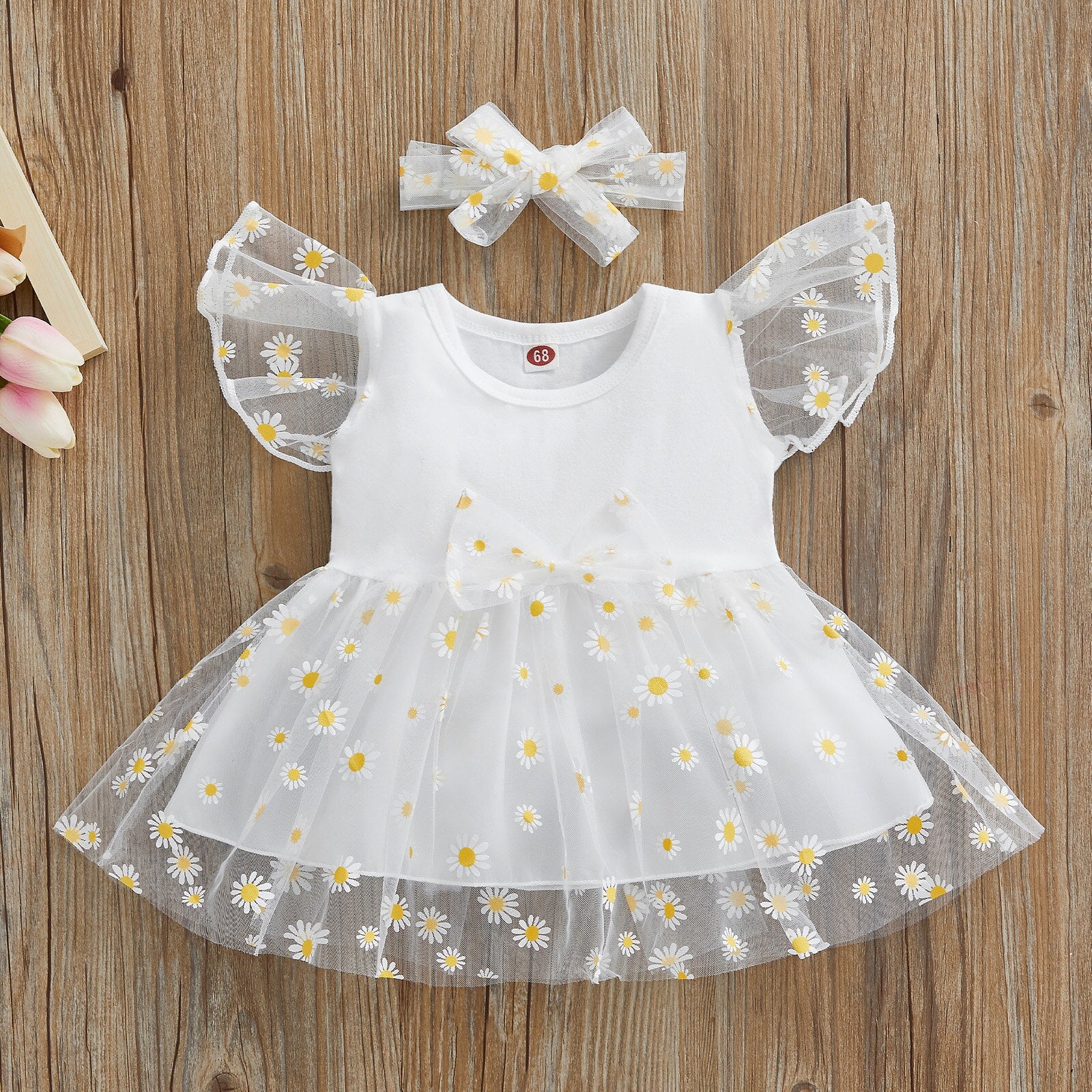 Summer Princess Baby Girls Tutu Dress with Ruffles, Fly Sleeve, and Sunflowers Print