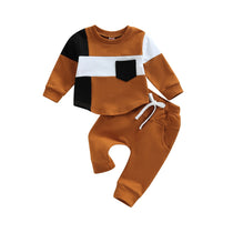 Stylish and Comfortable Patchwork Pullover and Pants Set for Toddler Boys - Babbez