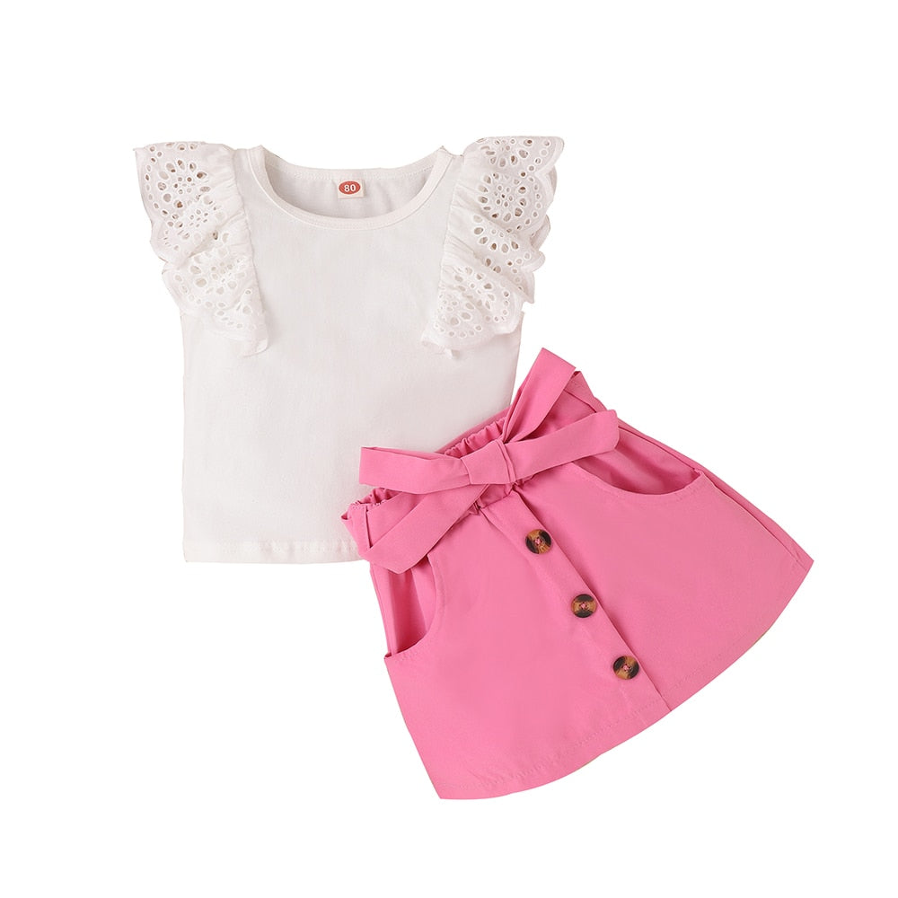 Adorable Floral Dress Set for Baby Girls - Short Sleeve Tops and Skirt