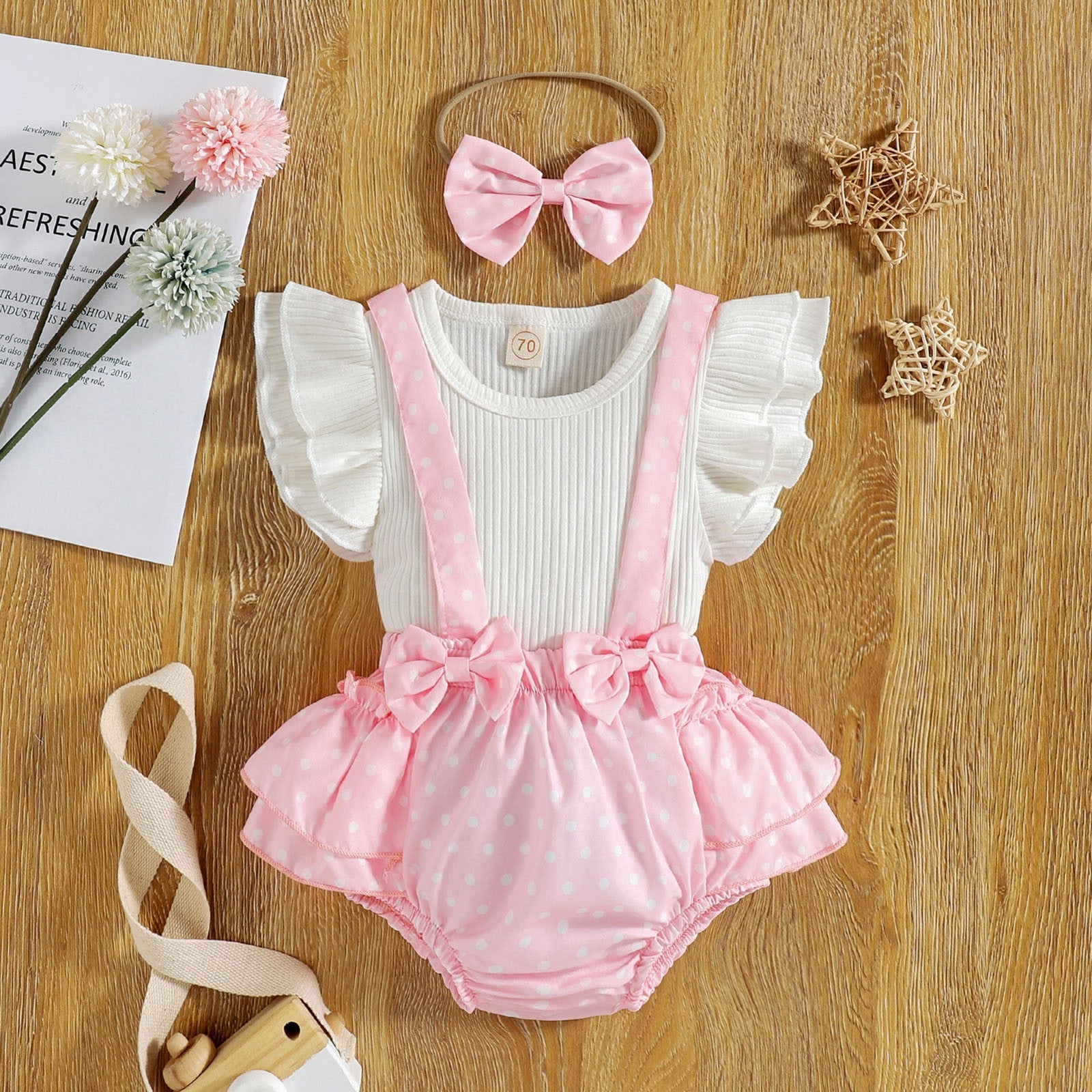 Adorable Newborn Baby Girls Clothes Set with Ruffles, Bowknots and Polka Dots for a Cute Look