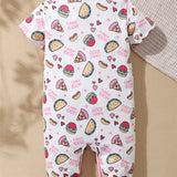 Cute Infant Girl Jumpsuit - Short Sleeve Patterned Bodysuit for Newborn Baby Girls