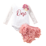 Adorable First Birthday Girls Clothes Set for the Little Princess - Lace Sleeve Bodysuit+Shorts