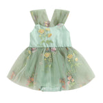 Baby Girl Princess Romper Dress with Floral Embroidery and Lace Mesh - Babbez