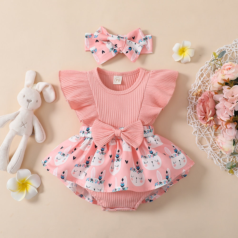 Stylish Knitted Romper Dresses for Baby Girls - Cute Short-Sleeve Jump