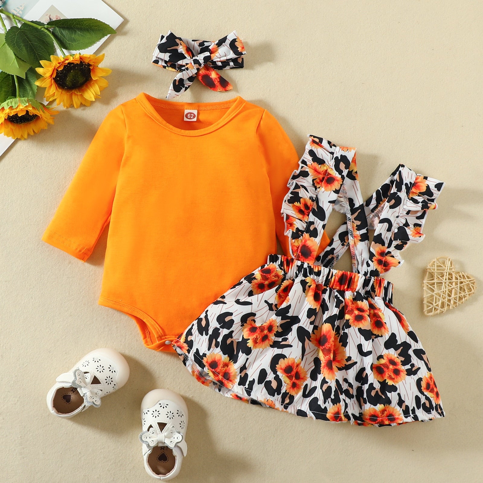 Adorable Baby Girl Outfits Sets with Cartoon Fox Dress and Heart Romper