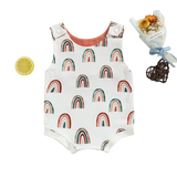 Summer Casual Baby Boys Bodysuits - Rainbow/Fish Print Sleeveless Button Bodysuits Jumpsuits for Newborns and Infants