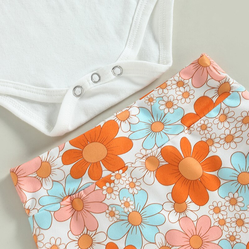 Fashion Toddler Newborn Baby Girls 2Pcs Summer Outfits Green Short Sleeve Letter T-shirts Tops+Ruffle Floral Shorts+Headband