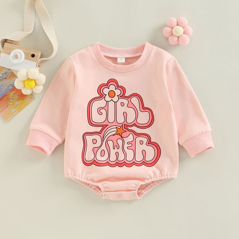 Adorable Autumn Rompers for Newborn Baby Girls with Cartoon Letter Print