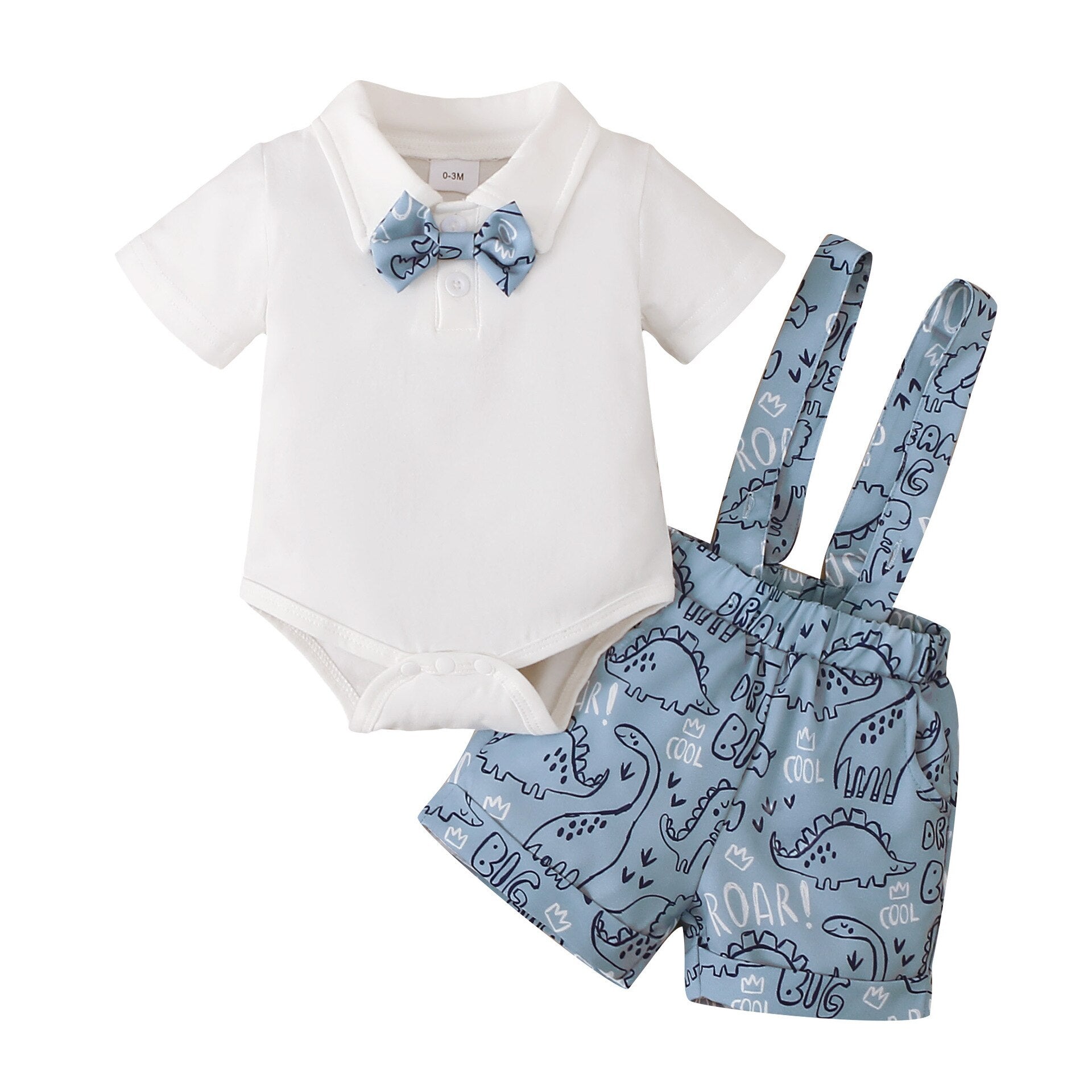 Stylish Baby Boy Clothes Set with Letter Print Necktie Romper and Overalls