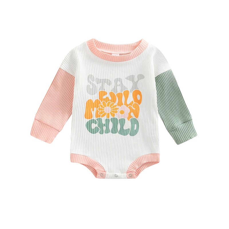 Lovely Autumn Baby Girls Casual Rompers with Patchwork and Colorful Letter Print