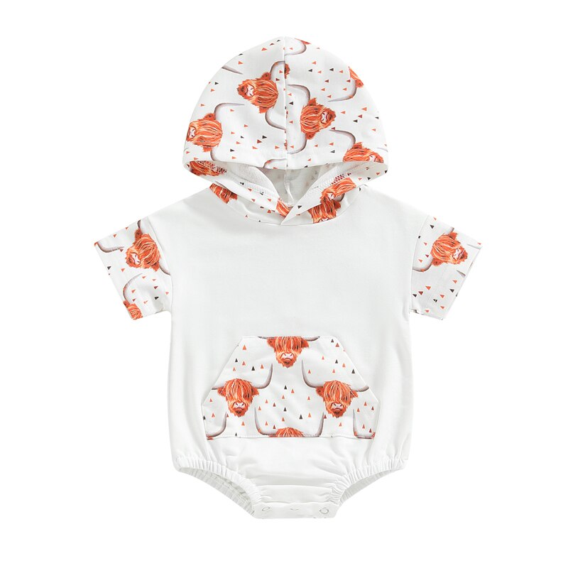 Fashionable Cattle and Cactus Print Newborn Baby Rompers for Boys and Girls