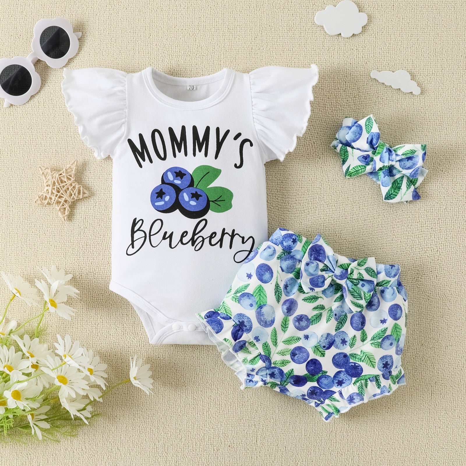 Summer Baby Girl Outfit Set: Ruffled Printed Bodysuit, Cartoon Lobster PP Pants, and Headband