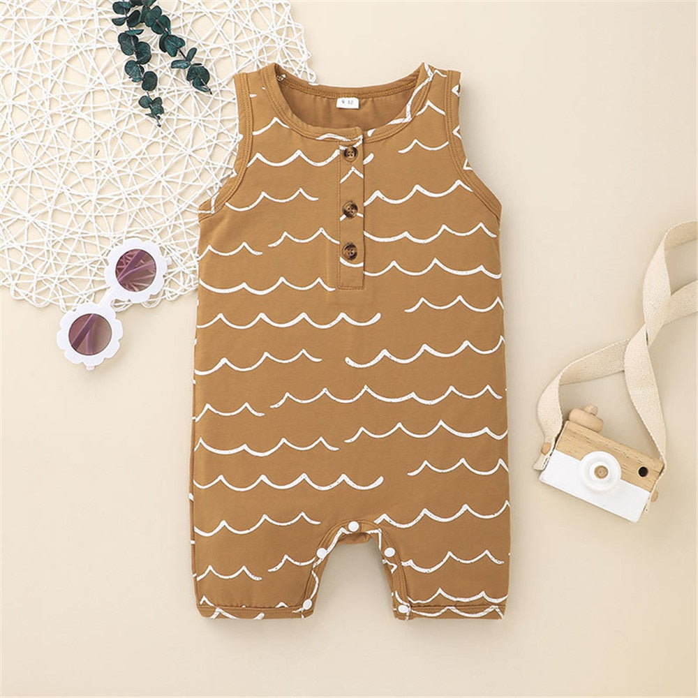 Summer Leaves Printed Sleeveless Romper for Infants and Toddlers