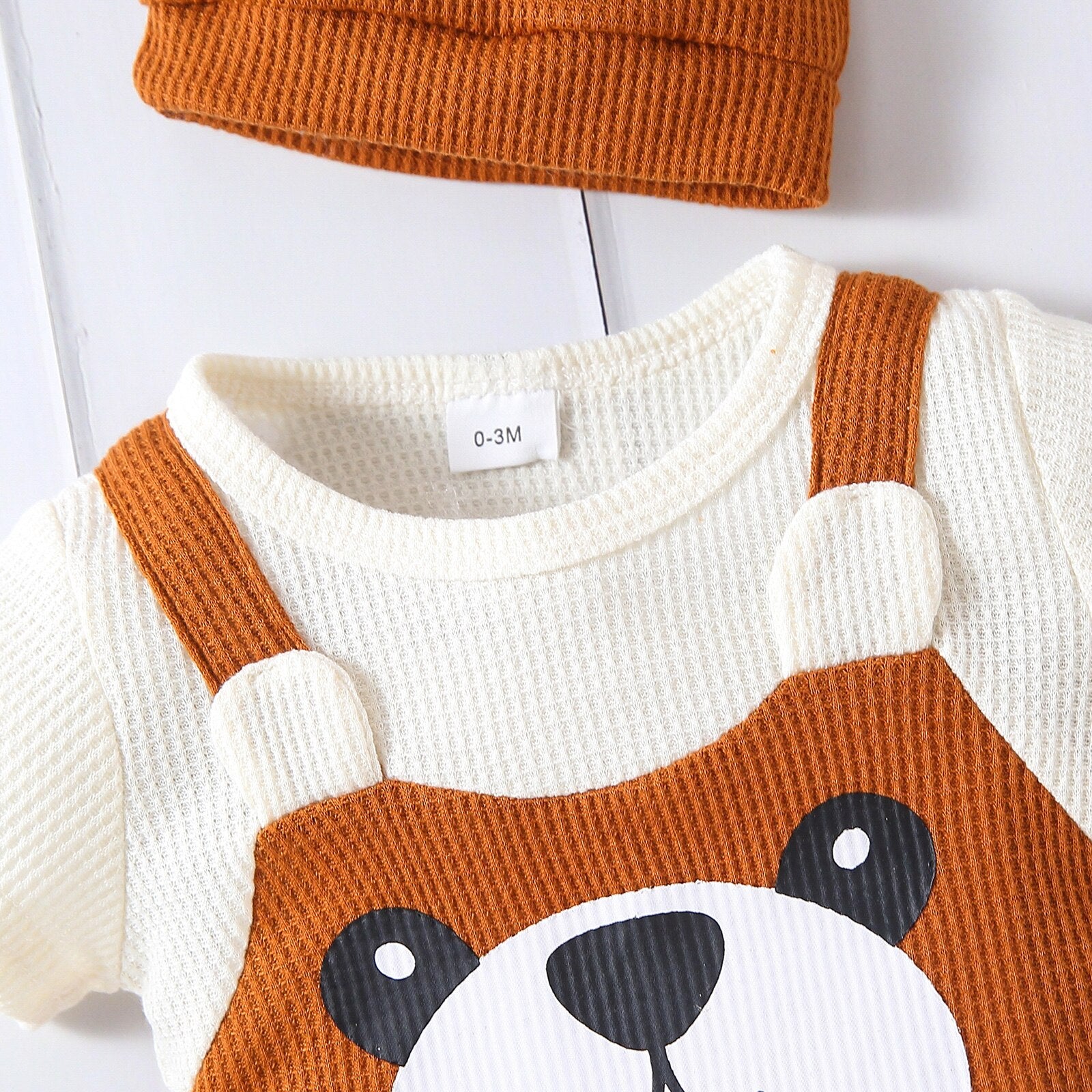 Adorable Baby Bear Graphic Colorblock Waffle Romper for Boys and Girls