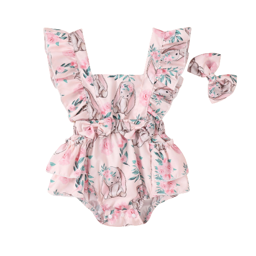 Adorable Newborn Baby Girls Easter Outfits - Ruffle Fly Sleeve Rabbit Romper Jumpsuits