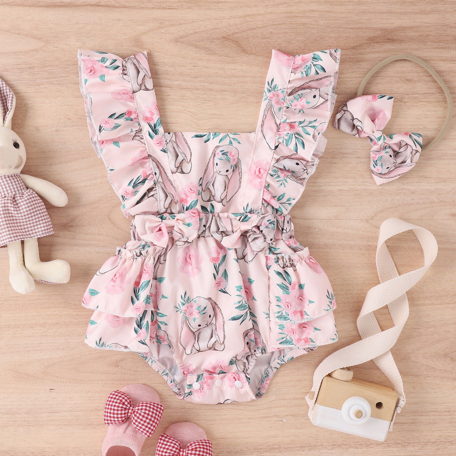 Adorable Newborn Baby Girls Easter Outfits - Ruffle Fly Sleeve Rabbit Romper Jumpsuits