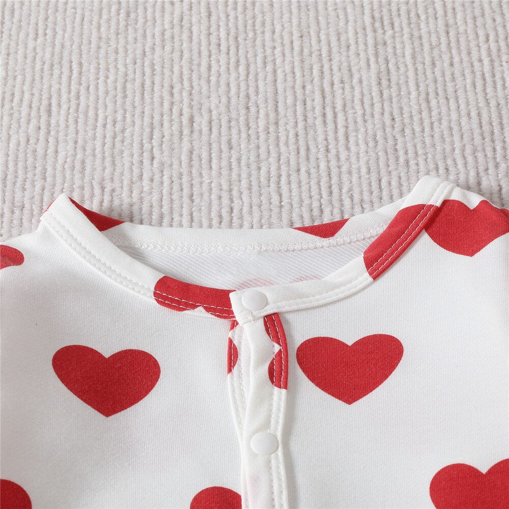 Adorable Heart Print Baby Rompers for Valentine's Day