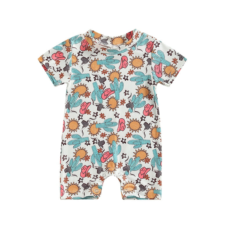 Trendy Summer Clothes for Baby Boys  - Ribbed Cactus Sun Print Rompers and Jumpsuits