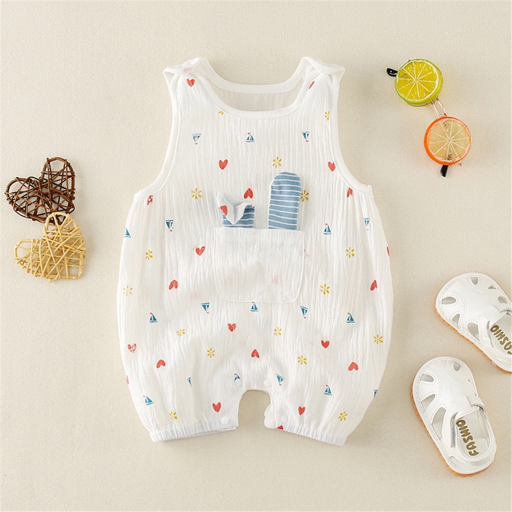 Carrot Heart Printed Baby Rompers: Cute Sleeveless Jumpsuits for Newborns and Toddlers