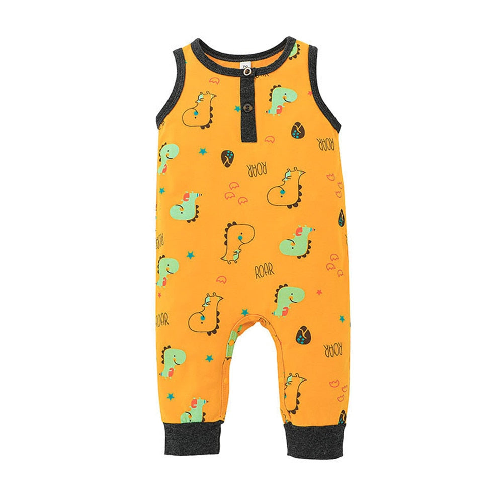Adorable Dinosaur Printed Sleeveless Baby Rompers for Summer