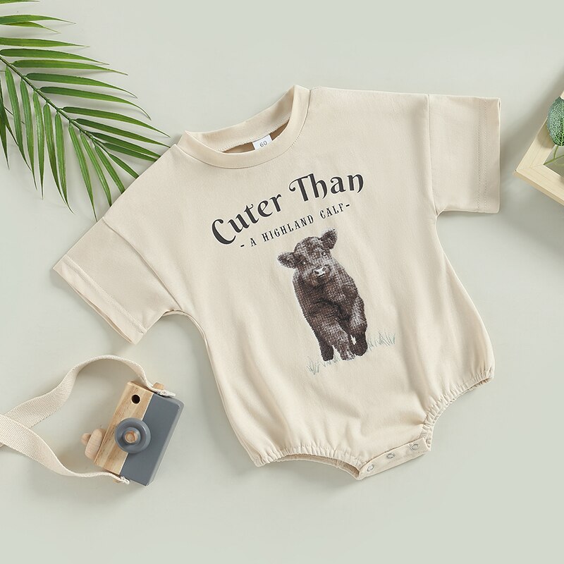 Adorable Baby Romper with Cute Letter Cattle Print for Girls and Boys - 0-18 Months