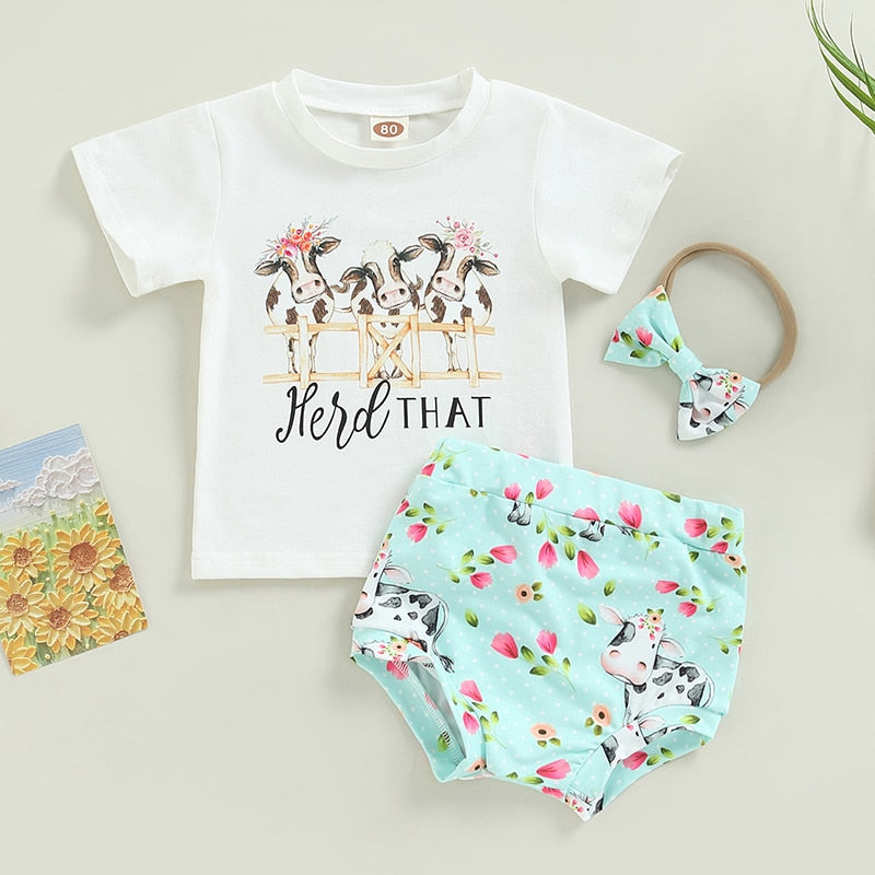 Adorable Cattle Print Baby Clothes Set for Summer