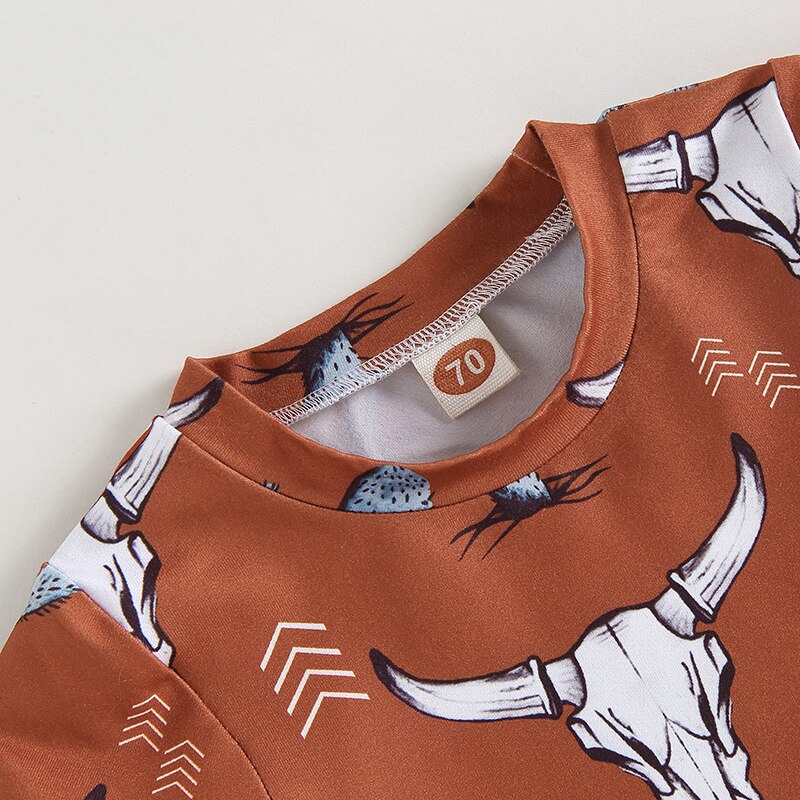 Vintage Summer Clothes Sets for Infant and Toddler Boys with Cattle and Cactus Print