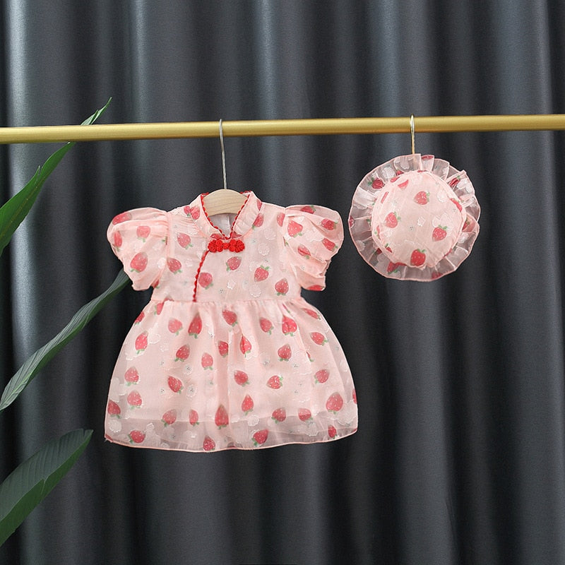 Sweet Puff Sleeve Chiffon Dress Set for Baby Girls