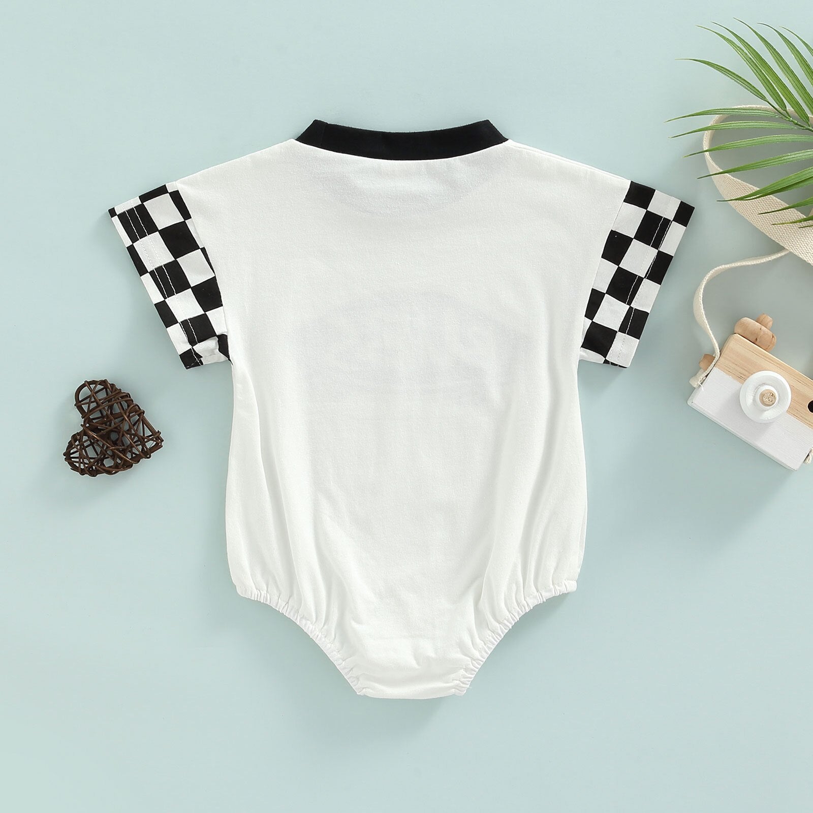 Adorable Baby Romper with Plaid and Cartoon Pattern for Summer