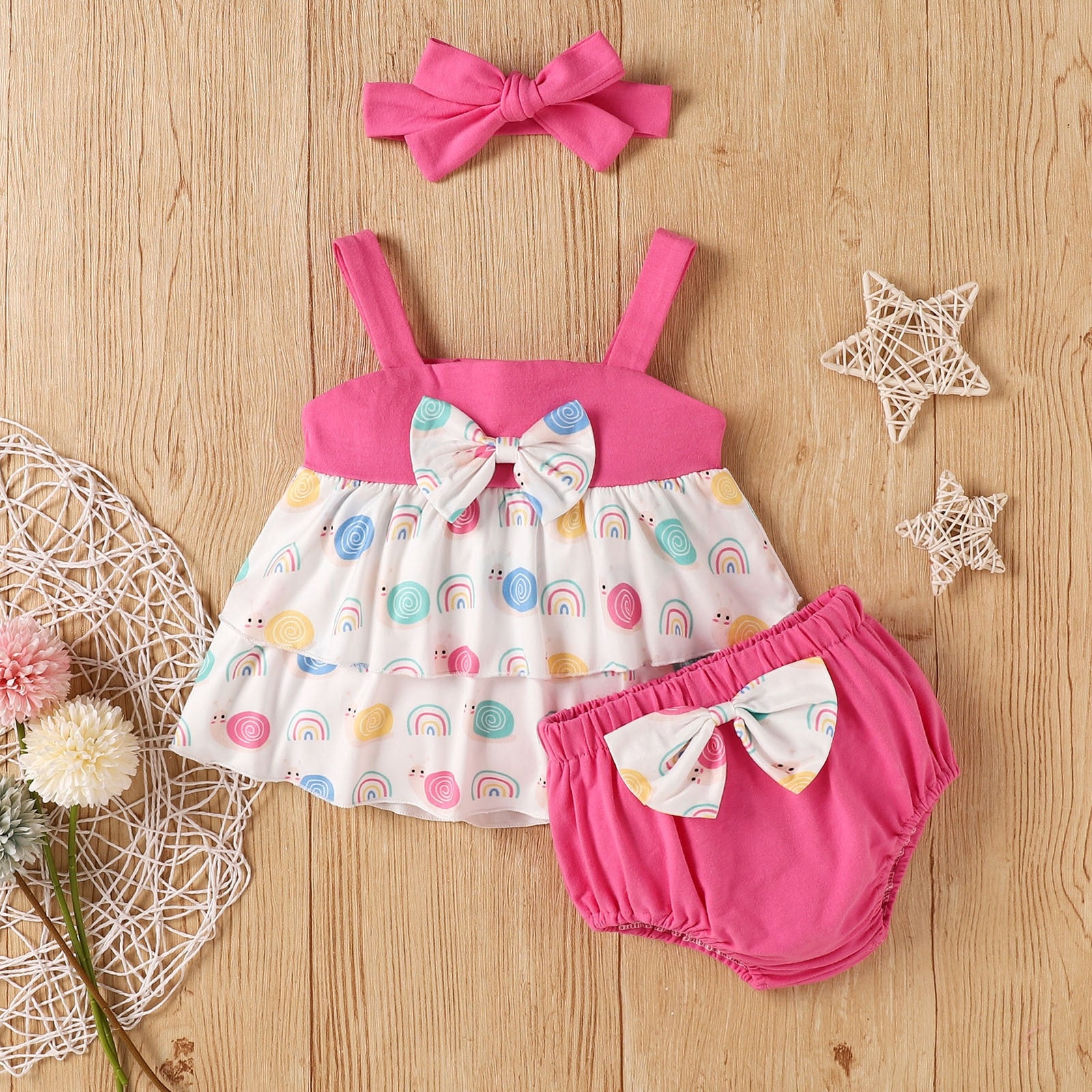 Adorable Newborn Infant Girls Clothes Sets with Cartoon Prints and Bowknot PP Shorts - Perfect for Baby's First Easter Outfits