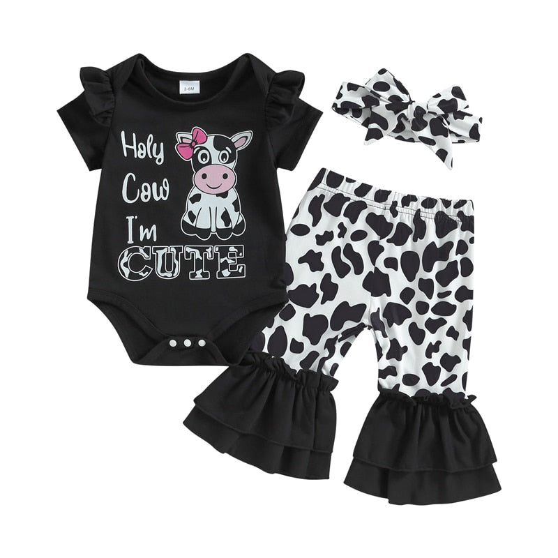 Newborn Baby Girls 3-Piece Summer Set with Bodysuit and Flared Pants