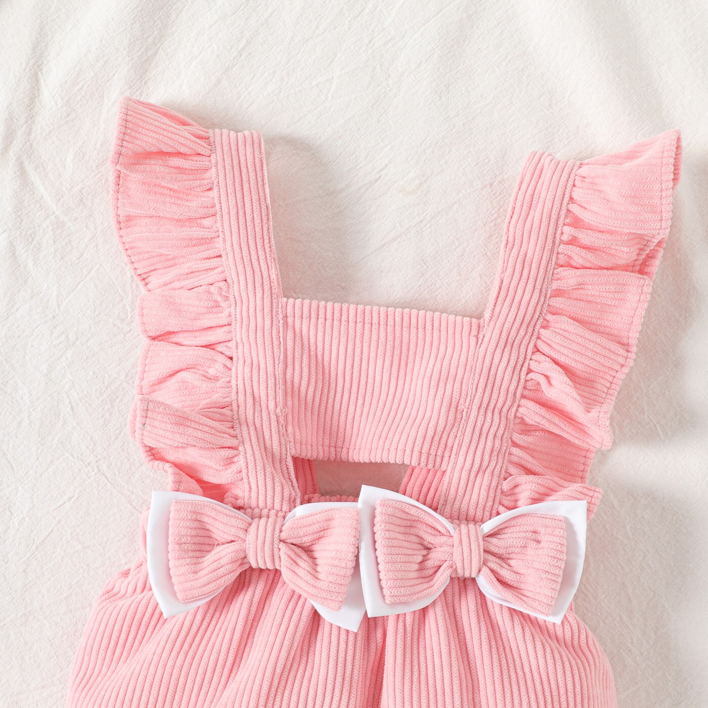 Charming Corduroy Overalls for Newborn Baby Girls with Bow Front and Ruffle Trim