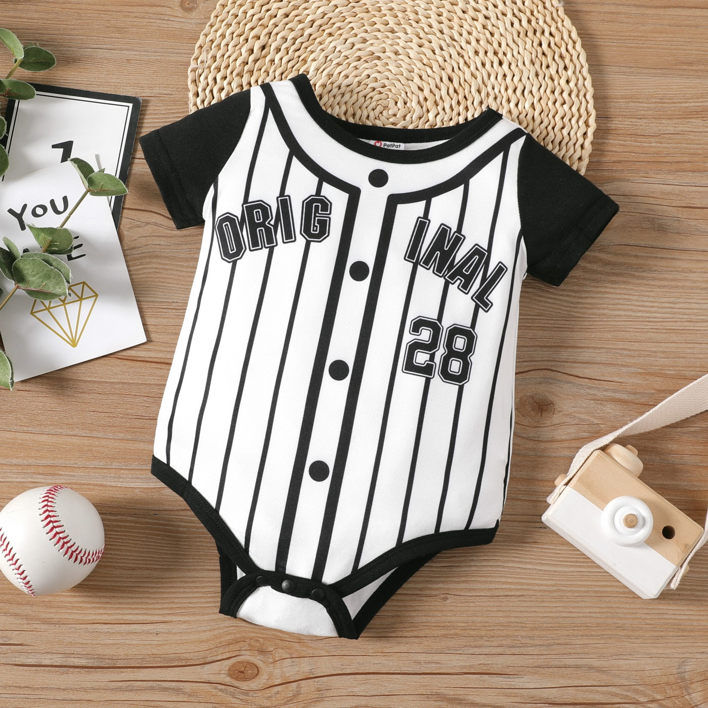 Baby Boy Splicing Short-sleeve Letter Print Striped Romper