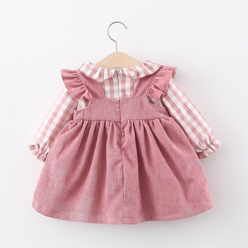 Adorable Autumn Baby Girl Strawberry Plaid Dress for 0-3 Year Old