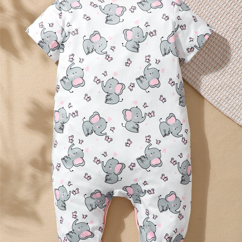 Adorable Elephant Print Romper for Newborn Girls