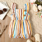 Baby Girl 100 Cotton Sleeveless Romper with Ruffle Trim - Babbez