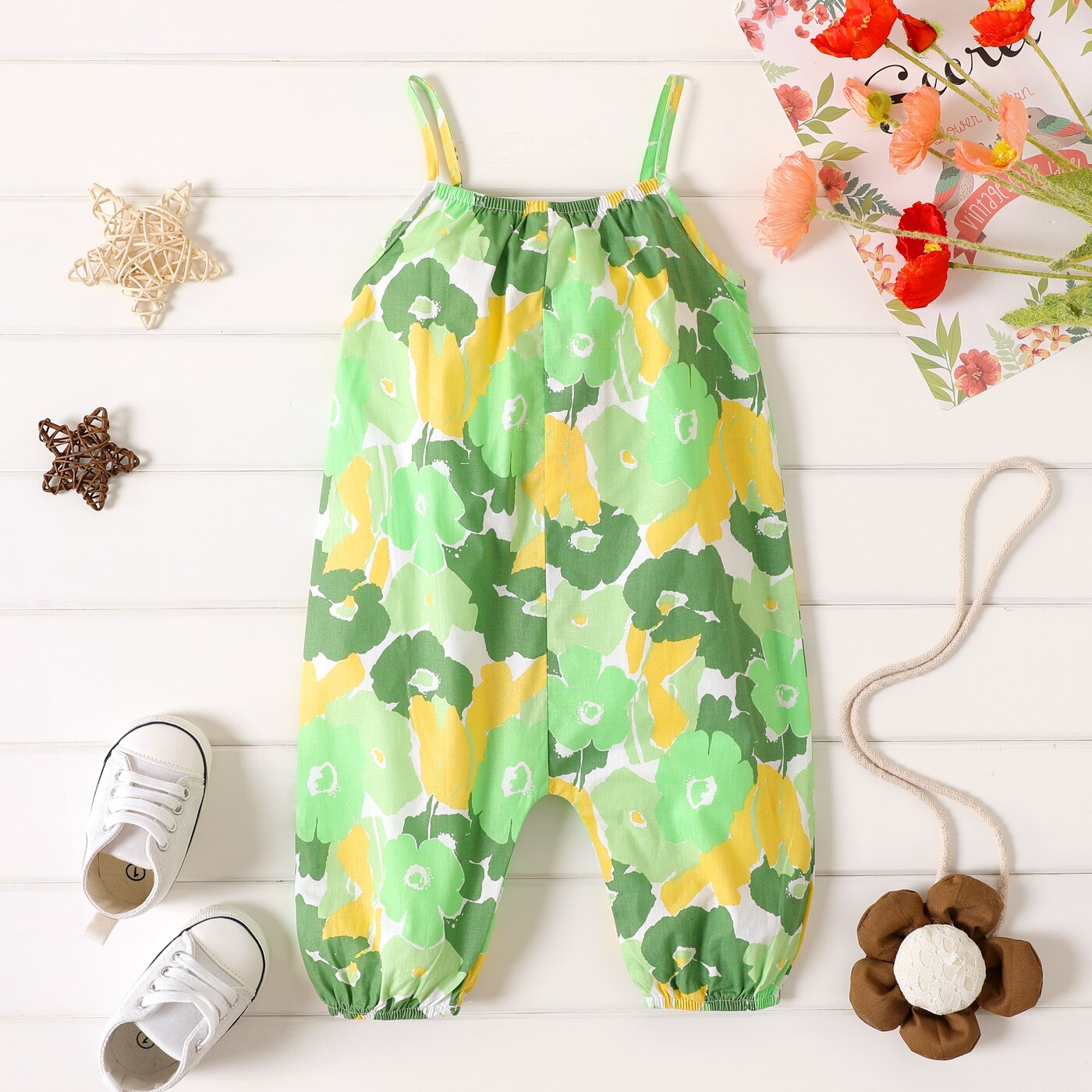 Floral Print Cami Sleeveless Bowknot Romper for Baby Girls