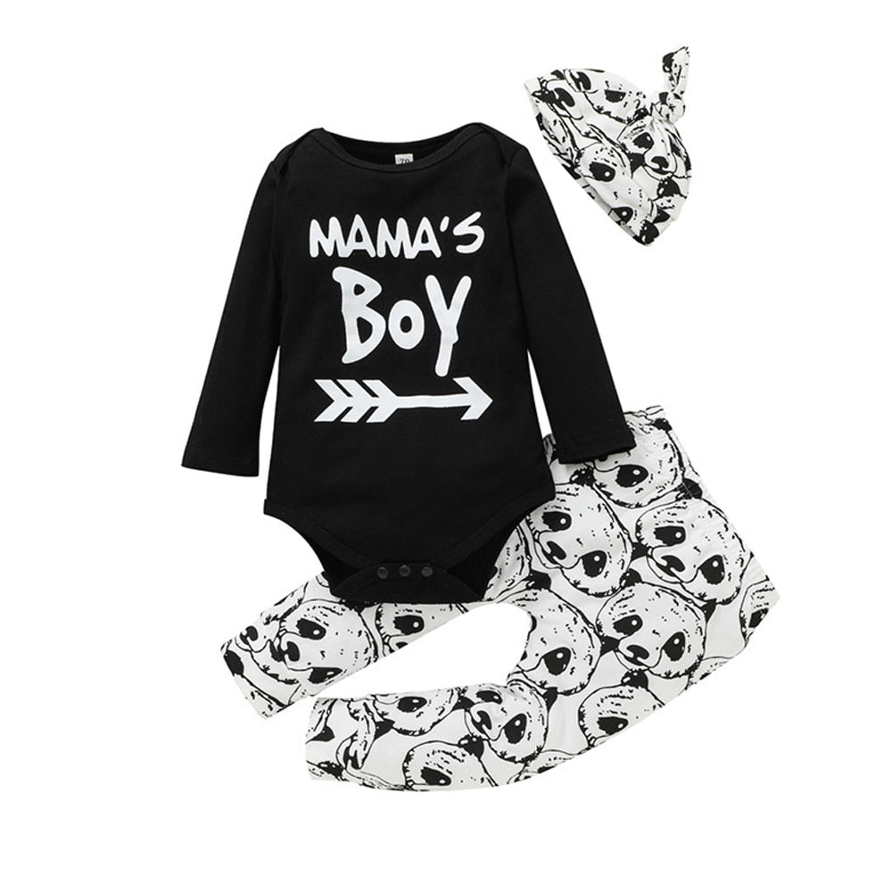 Newborn Clothes Baby Boy Girl Long-sleeved Romper Print Trousers Hat Three-piece Set Cotton Infant Toddler Kids Clothing