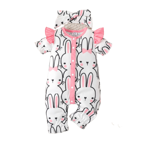 Easter Bunny-themed Baby Girl Jumpsuit and Headband Set