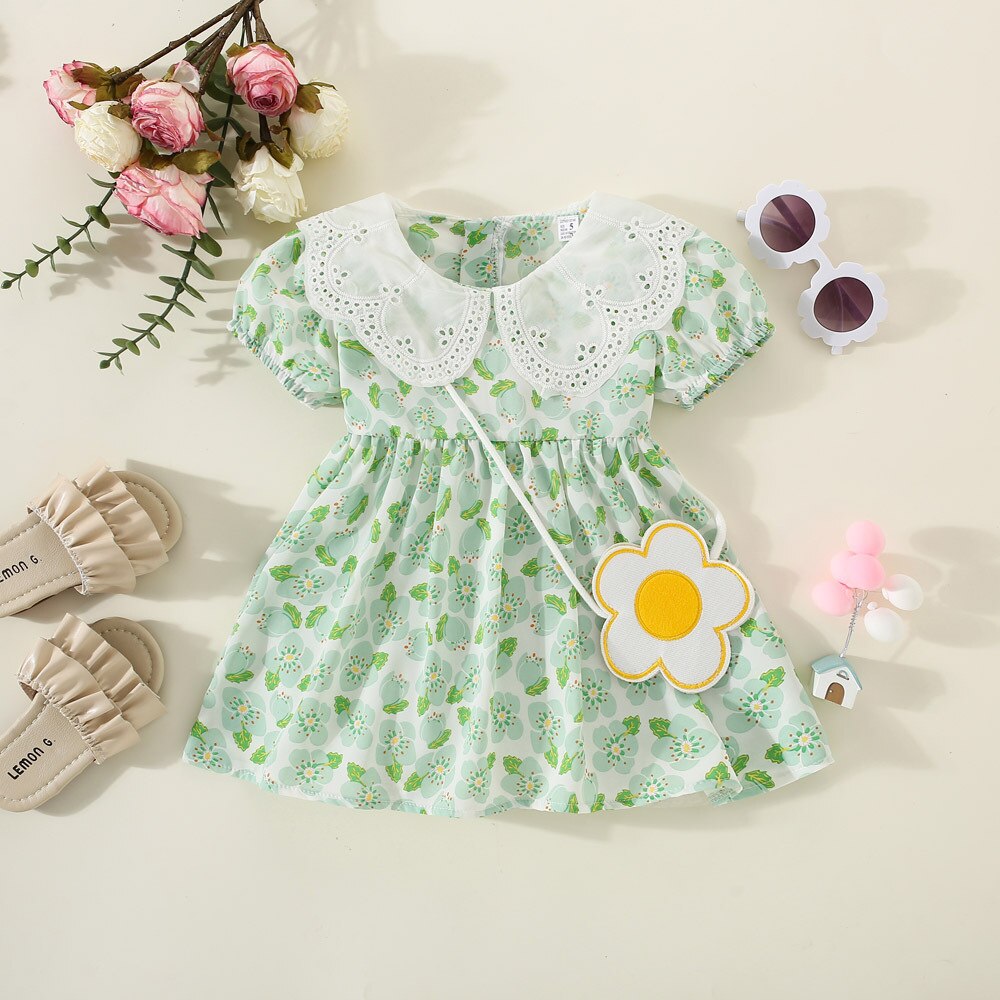 Sweet Floral Summer Baby Girl Dresses with Short Sleeves