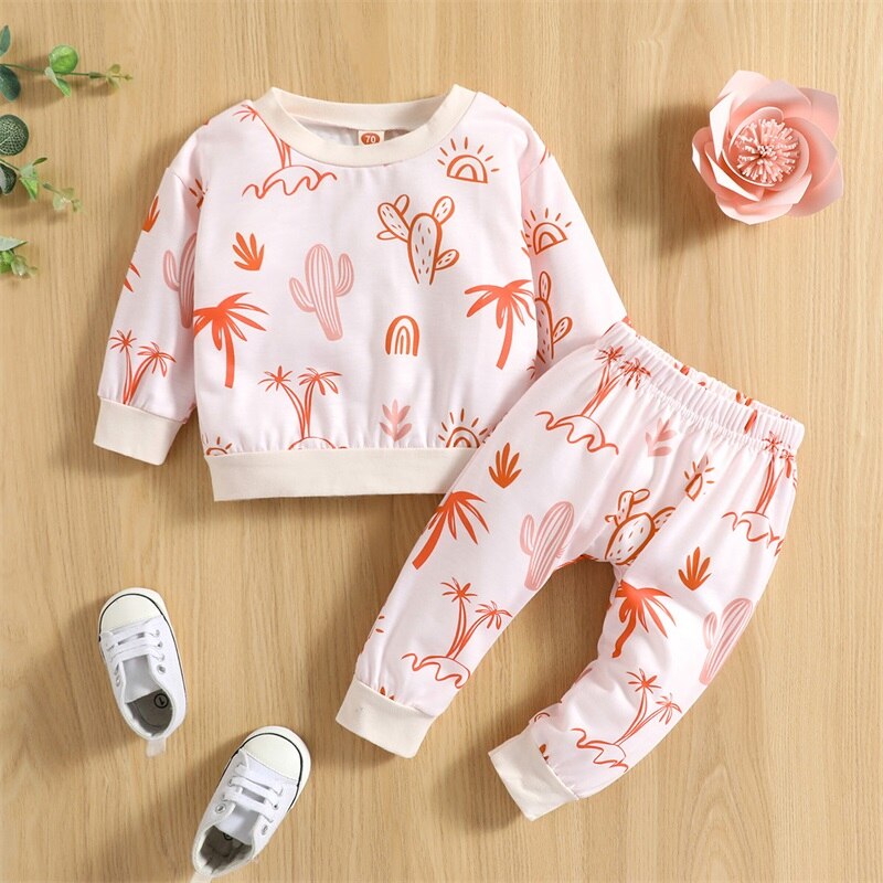 Adorable Autumn Baby Clothes Sets for Girls with Cactus and Flower Prints