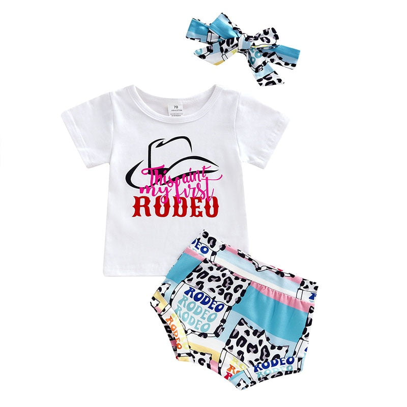 Adorable 3-Piece Baby Clothes Set: Letter T-Shirts, Patterned Shorts, and Headband for Girls and Boys