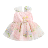 Baby Girl Princess Romper Dress with Floral Embroidery and Lace Mesh - Babbez
