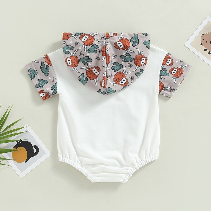 Fashionable Cattle and Cactus Print Newborn Baby Rompers for Boys and Girls